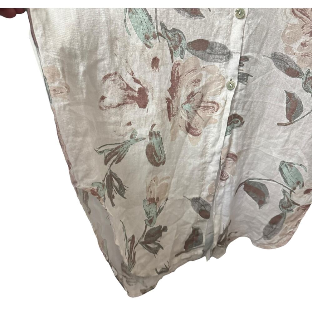 Milio Milano 100% Linen Floral Midi Shirt Dress Women's Large Cottage Feminine - Picture 3 of 8
